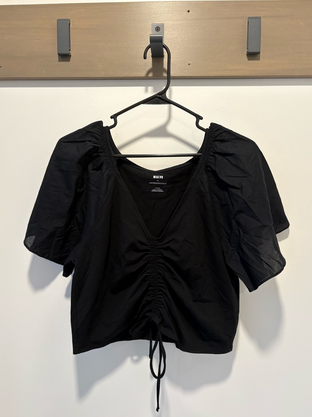 Maeve by Anthropologie Black Ruched Top Size Large NWT